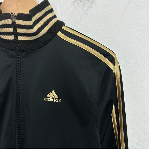 Adidas Womens Size Small Full Zip Long Sleeve Track Jacket Black Gold - Picture 4 of 8